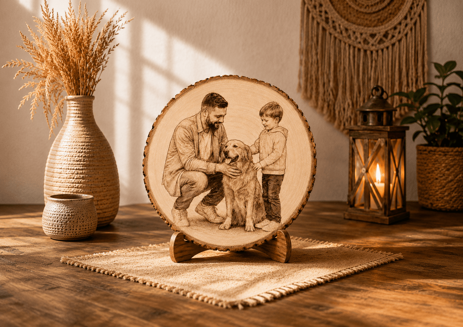 Personalized engraved wood slice plaque with family photo