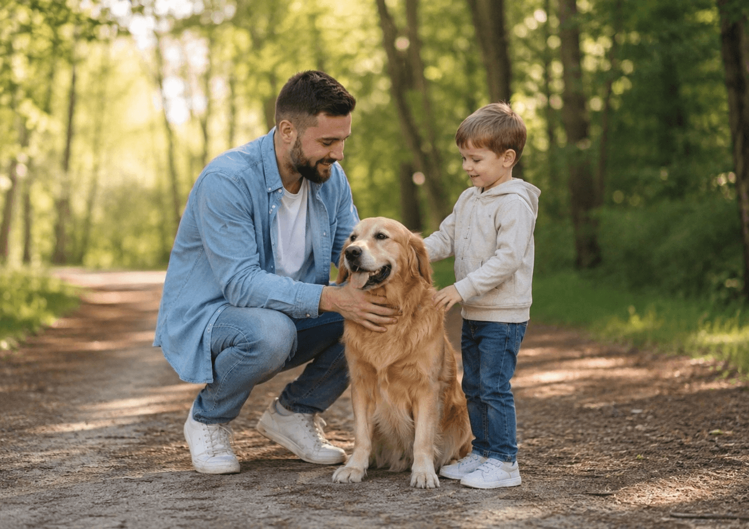 Custom engraved wood plaque gift for dog lovers with father, son and pet portrait